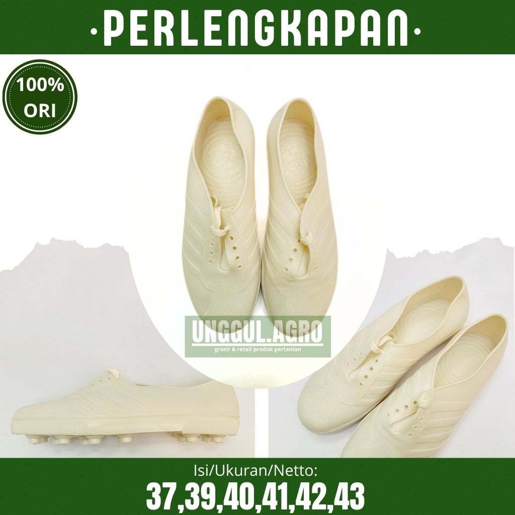 SEPATU AP 963 PUTIH PUTIH-COKLAT sepatu karet ANTI SLIP untuk kegiatan berkebun,mancing dll