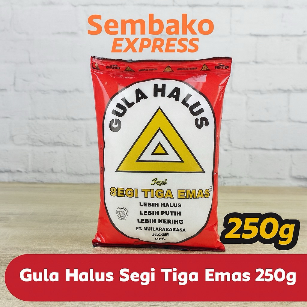 

Gula Halus Segi Tiga Emas 250g – Lebih Halus, Putih & Kering