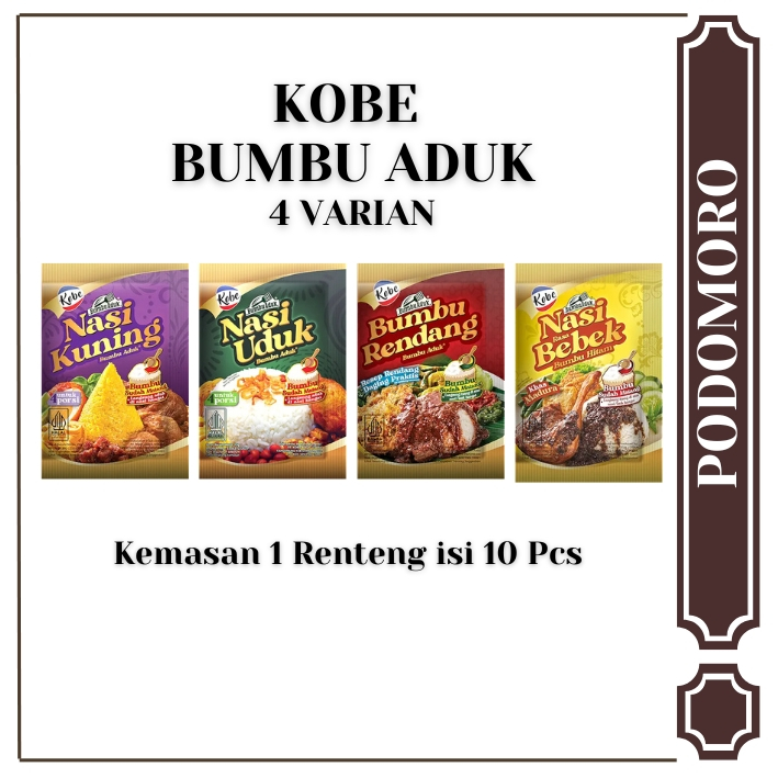 

Kobe Bumbu Nasi Kuning / Nasi Uduk / Bumbu Rendang / Nasi Bebek - Bumbu Campuran Masakan - 1 Renteng isi 10 Pcs