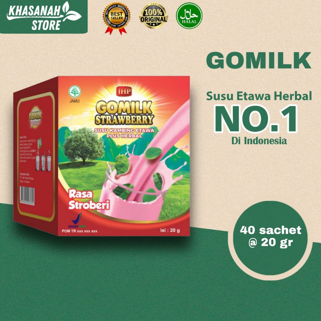 

Susu gomilk sachet 1 BOX Isi 40 sachet @ 20 gr susu etawa plus herbal rasa srowberi