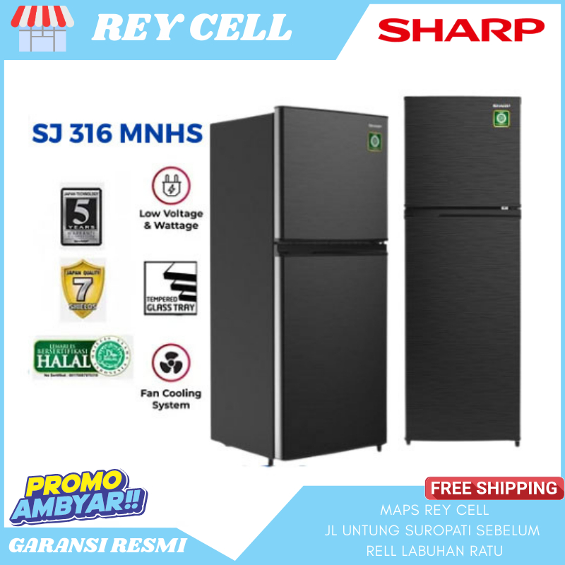 SHARP Kulkas 2 Pintu Low Watt 75W SJ-316MN HS Kirei SJ316MN 316MN