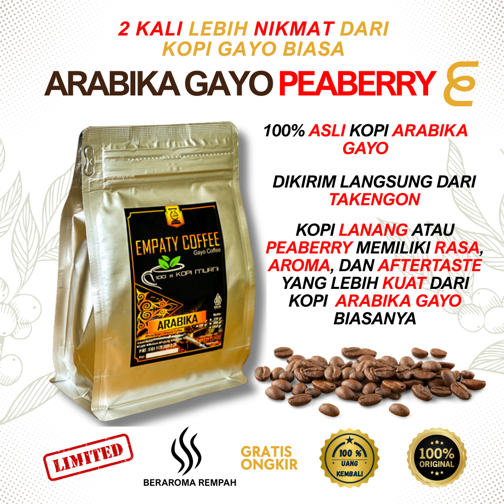 

Kopi Lanang Peaberry Arabika Gayo Aceh Original 100 gr 200 gr 500 gr 1 kg Biji Bubuk Fresh Roasted