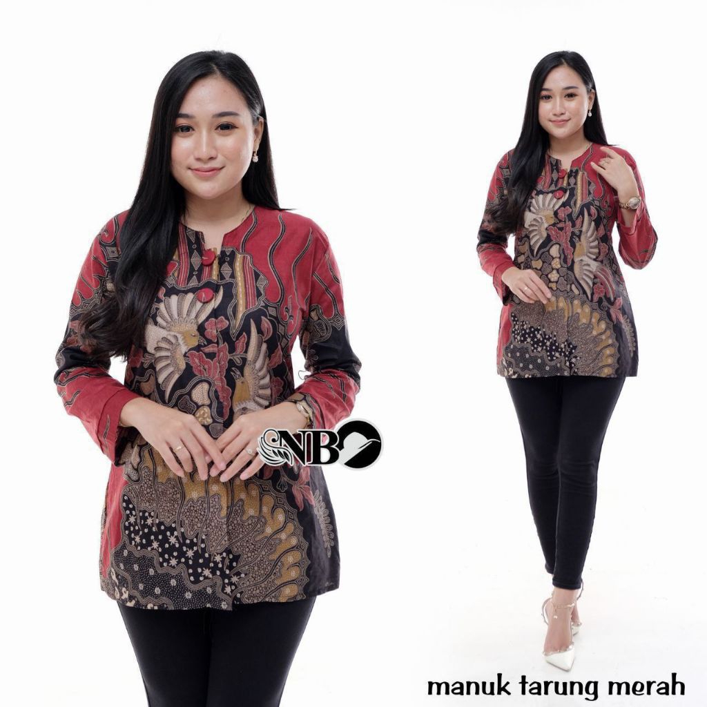 Blouse Batik Katun Terbaru Motif Burung Tarung Merah Atasan Batik Wanita Baju Batik Wanita Baju Bati