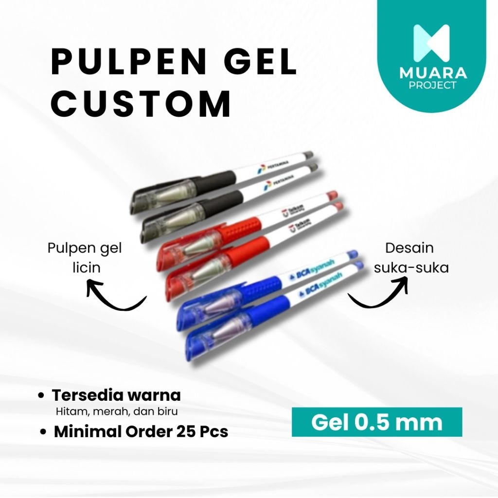 

Pulpen gel custom, bisa cetak nama/logo, tinta halus, cocok buat souvenir & gift unik