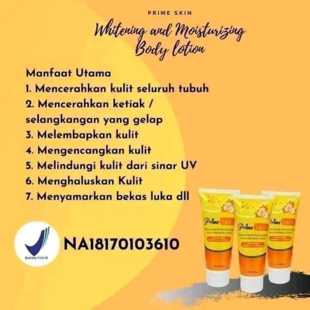 Prime Skin Handbody Lotion HWI 100% Asli Original / Pemutih Badan, penghilang bekas luka