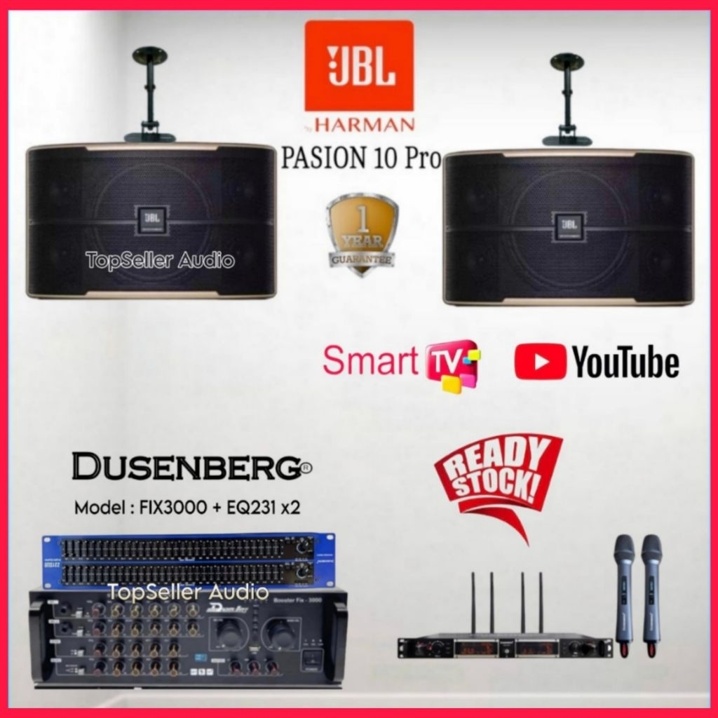 Paket Sound Speaker Karaoke JBL Pasion10 Original Amplifier Optical Bluetooth Mic 2 Dusenberg Charge