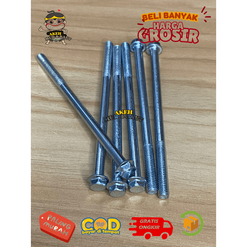 Baut CVT M6x100 / Baut Blok Mesin M6x100 / Baut Flange Bolt M6x100 Kunci 8
