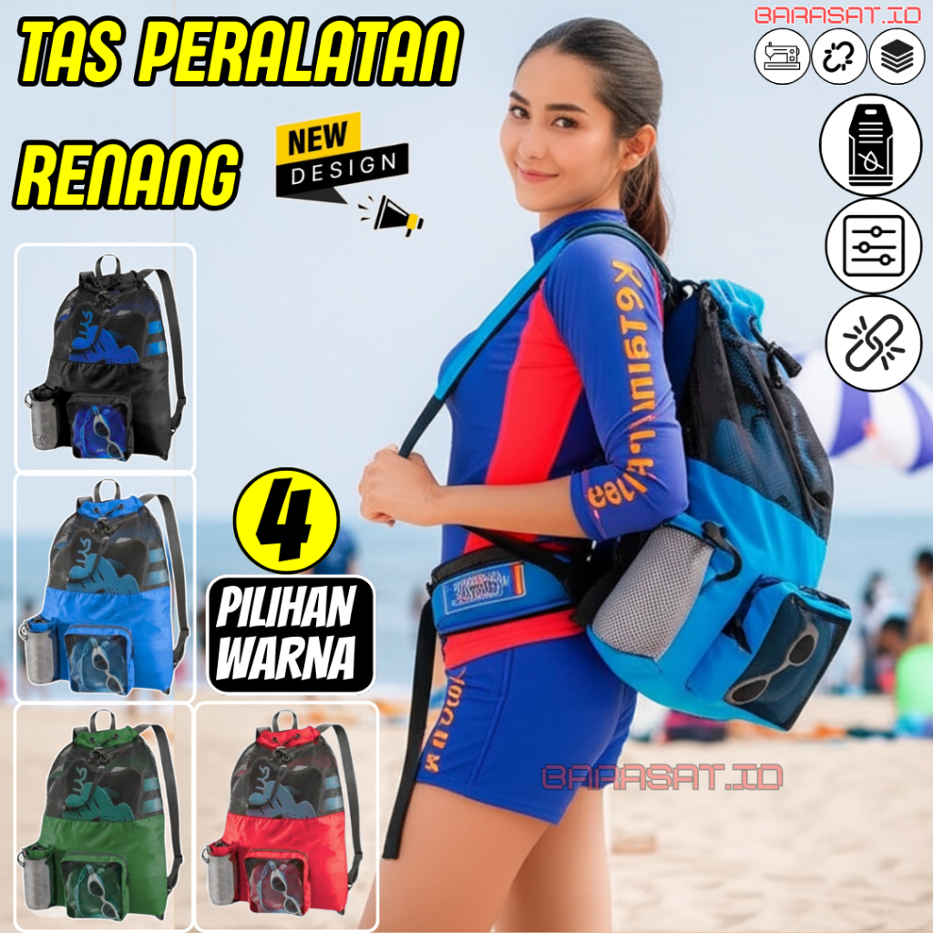 Tas Renang Anak Transparan Jaring Cordura Muat Banyak tas jaring renang besar