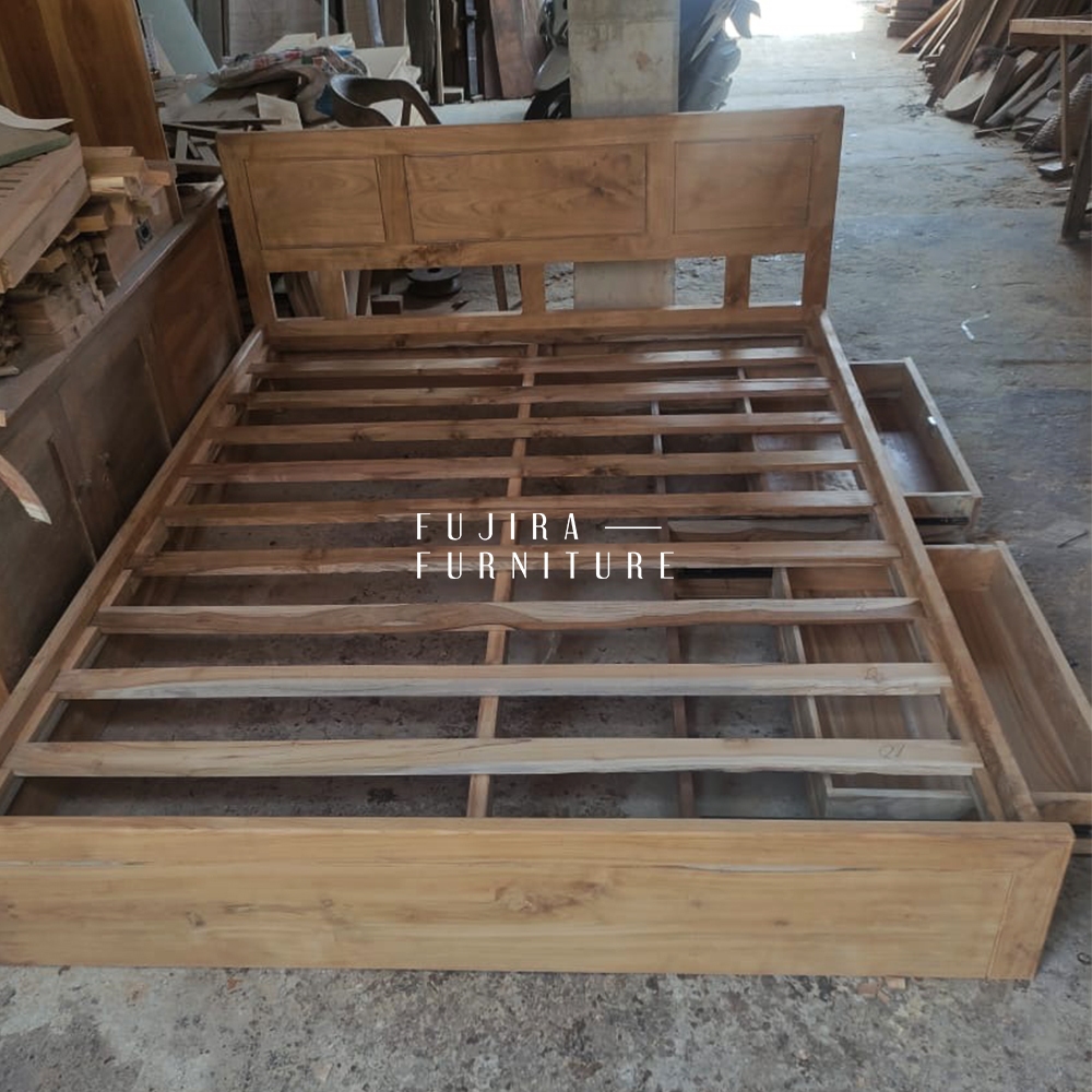 Dipan Tempat Tidur Minimalis Kayu Jati Perhutani Jaminan Kualitas Laci besar