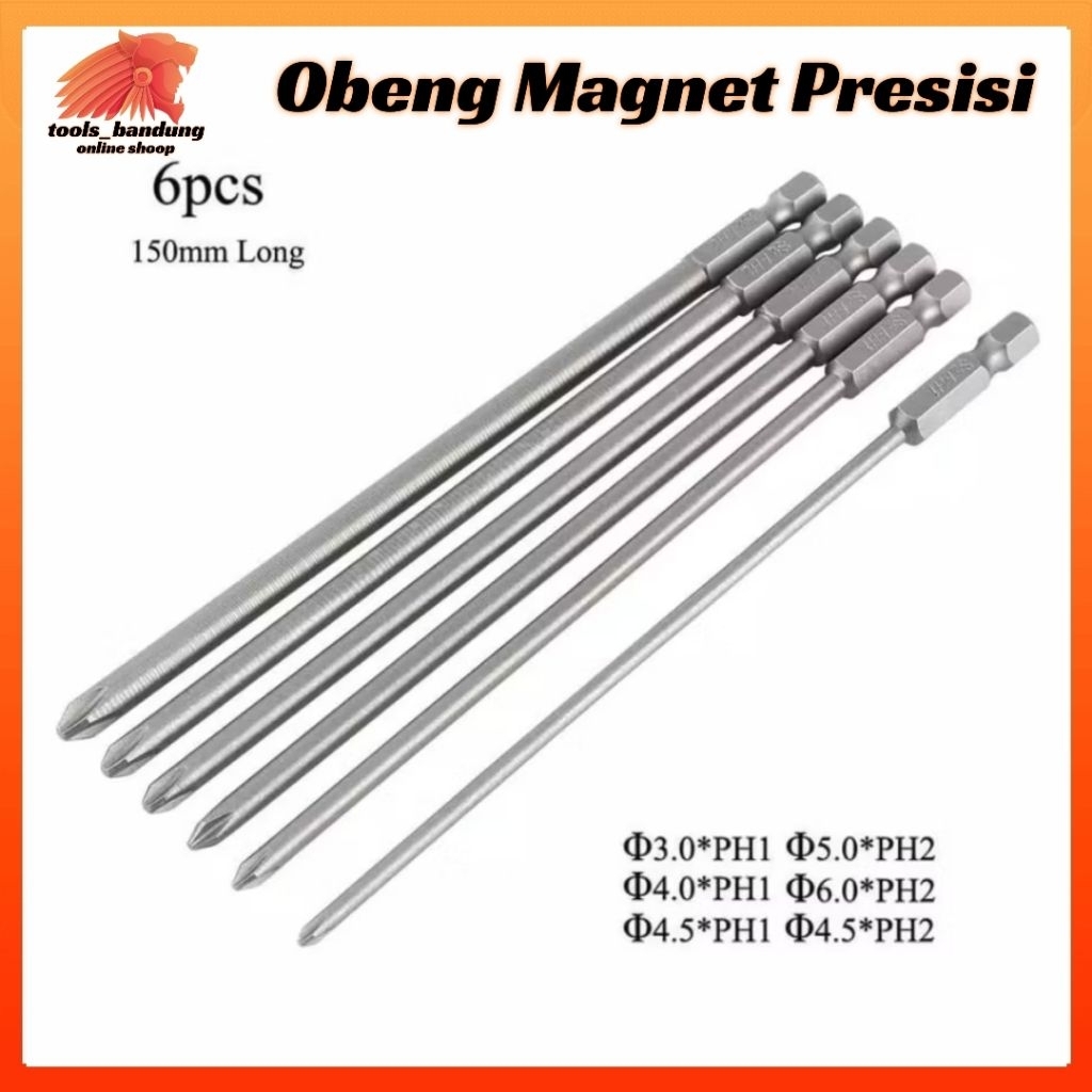 Set 6pcs Mata Obeng Plus Magnet Ph1 Ph 2 Panjang 15cm As 1/4