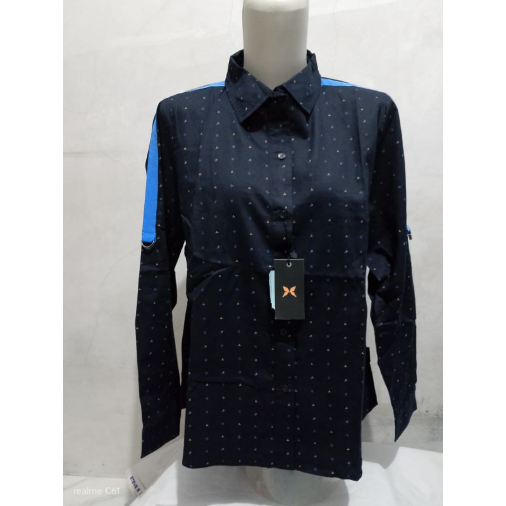 Promo Baju Blouse Kemeja Wanita MPD Emba Blue Stripe  Size S, M, L Dan XL
