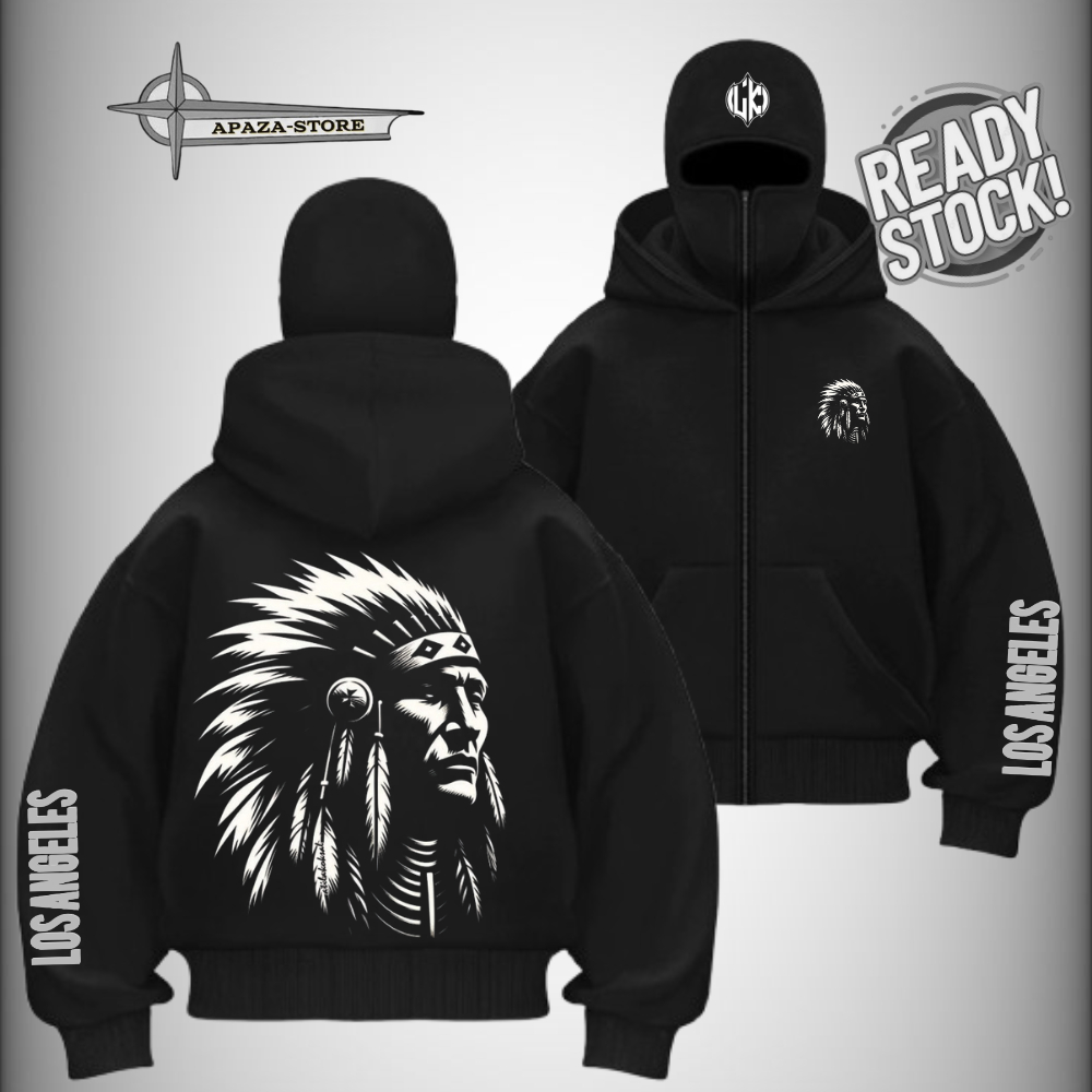 HOODIE BALACLAVA ZIPPER JAKET BOXY HITAM PANT APACHE