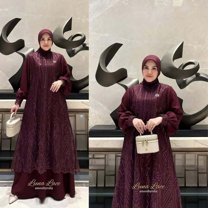 Wearing Luna Lace Dress Model Amora By Ruby Bahan Ceruty Baby Doll Mix Brukat Gamis Cewek Kekinian