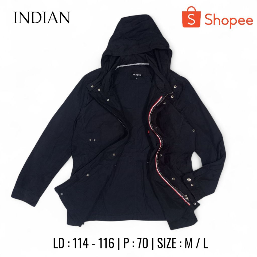 Jaket Hitam Pekat Motoran Windbreaker Indian Size L