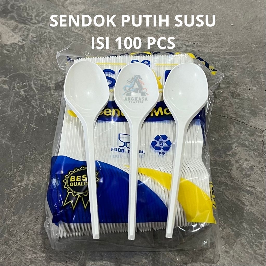 (100 PCS) Sendok Putih Susu isi 100 pcs / sendok putih tebal / sendok susu / sendok plastik putih / 