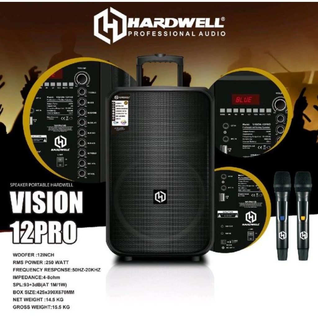 Speaker aktif portable karaoke HARDWELL VISION 12PRO 12 inch bluetooth original garansi resmi 1 tahu