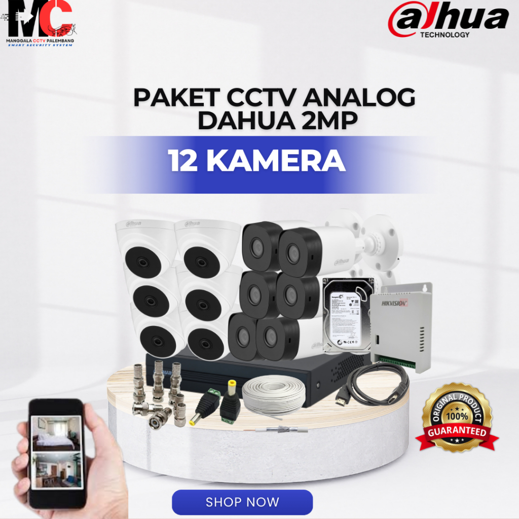 PAKET CCTV 12 KAMERA DAHUA 2MP INFRARED DVR 16 CHANNEL CCTV PROMO LENGKAP SIAP PASANG
