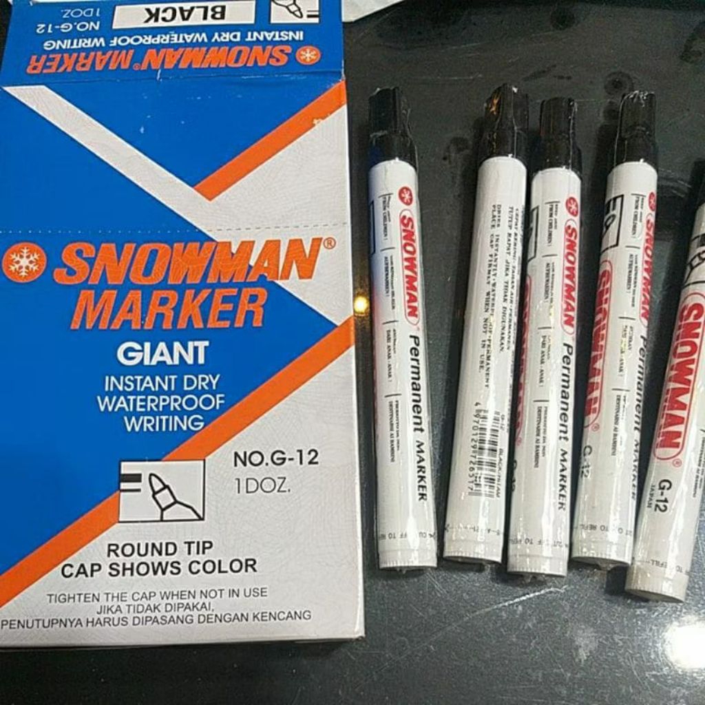 

(1 PAK ISI 12 PCS) Spidol Permanen SNOWMAN G12 / SNOWMAN Pemanent Marker G-12 / Isi 12 Pcs