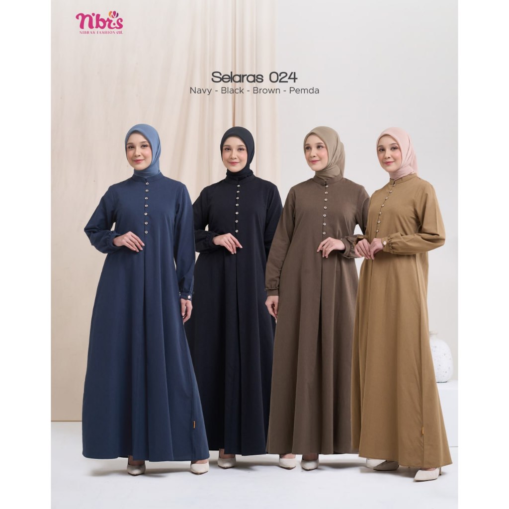 Gamis Nibras Selaras 024 Gamis Polos Gamis NBRS Gamis Hitam Navy Brown Pemda Bahan Linen