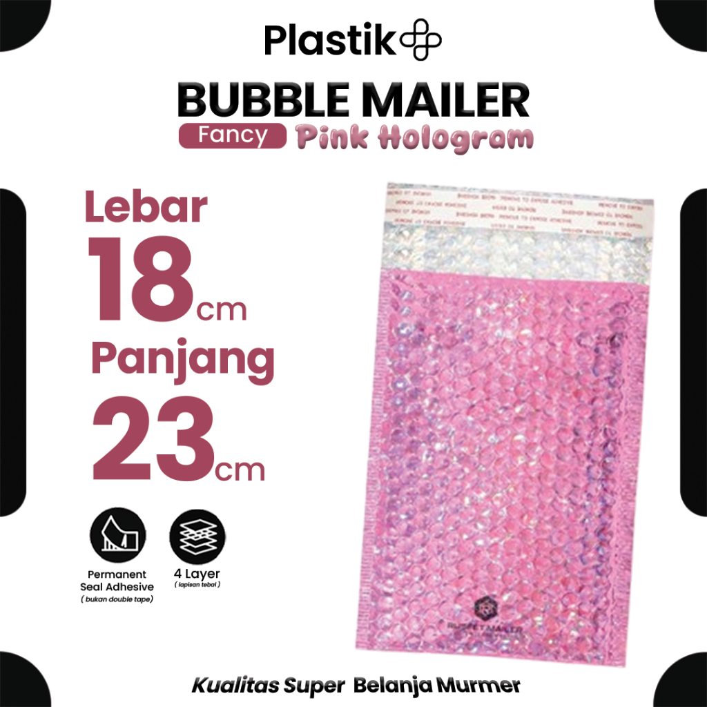 

Amplop Bubble Envelope Mailer Rusfet Satuan Pink Hologram 18x23 cm