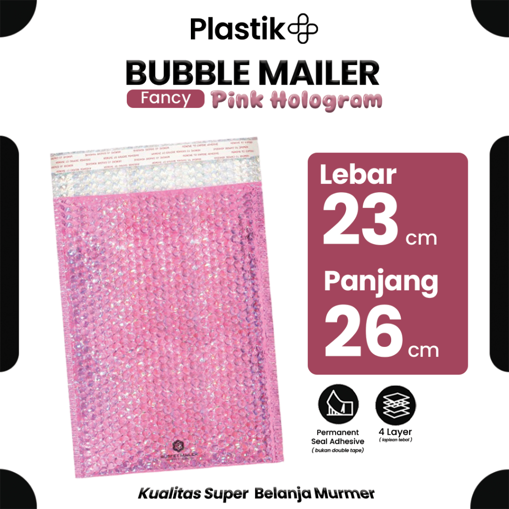 

Amplop Bubble Envelope Mailer Rusfet Satuan Pink Hologram 23x26 cm