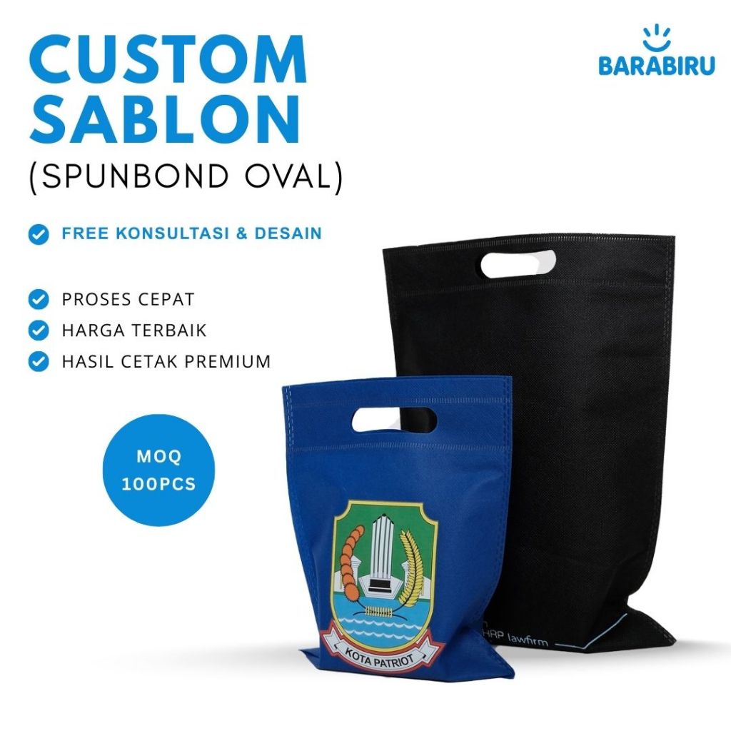 

[ Custom ] Sablon Custom Nama Logo Tas Spunbond Oval 75 Gsm Goodie Bag Suvenir Hajatan Bingkisan Packaging