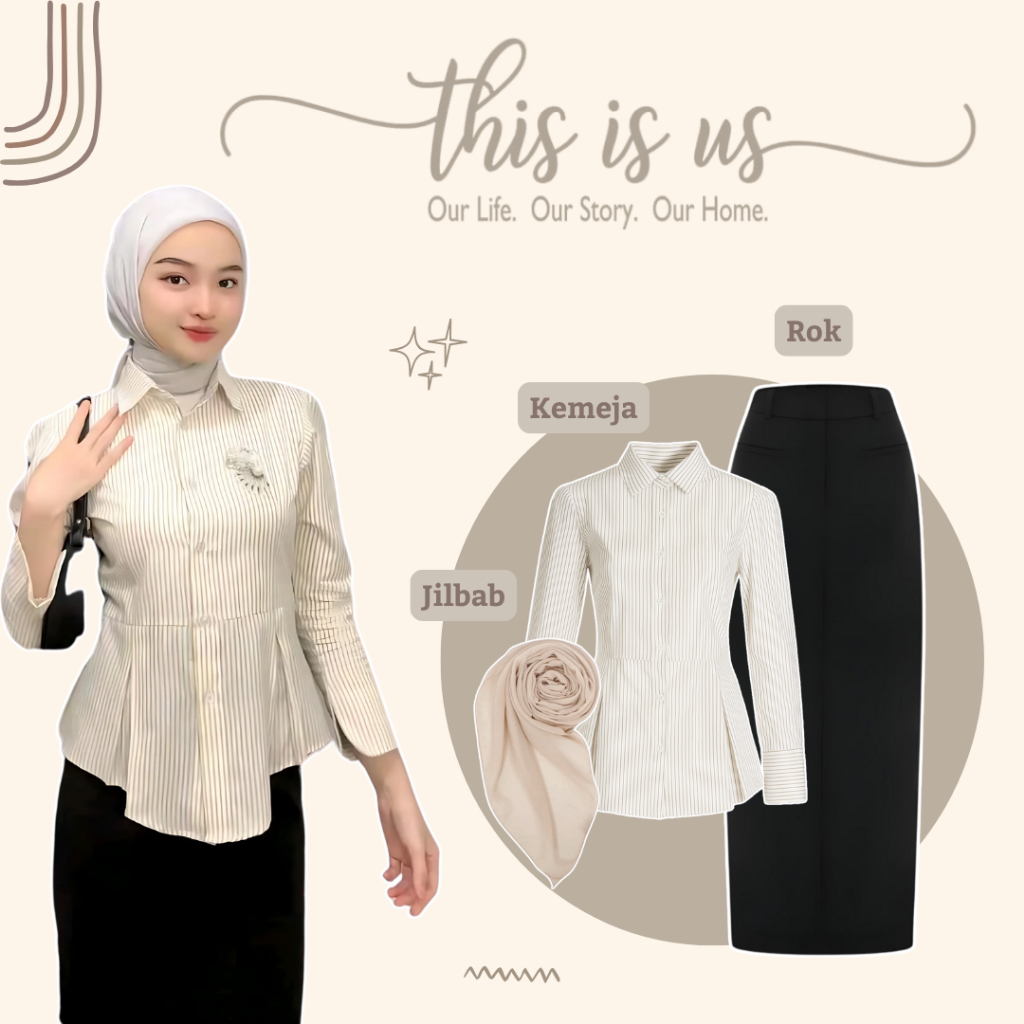 Outfit Ngampus Kekinian [ Rok Span + Kemeja + Jilbab Bella Square ] Setelan Wanita - AS115N