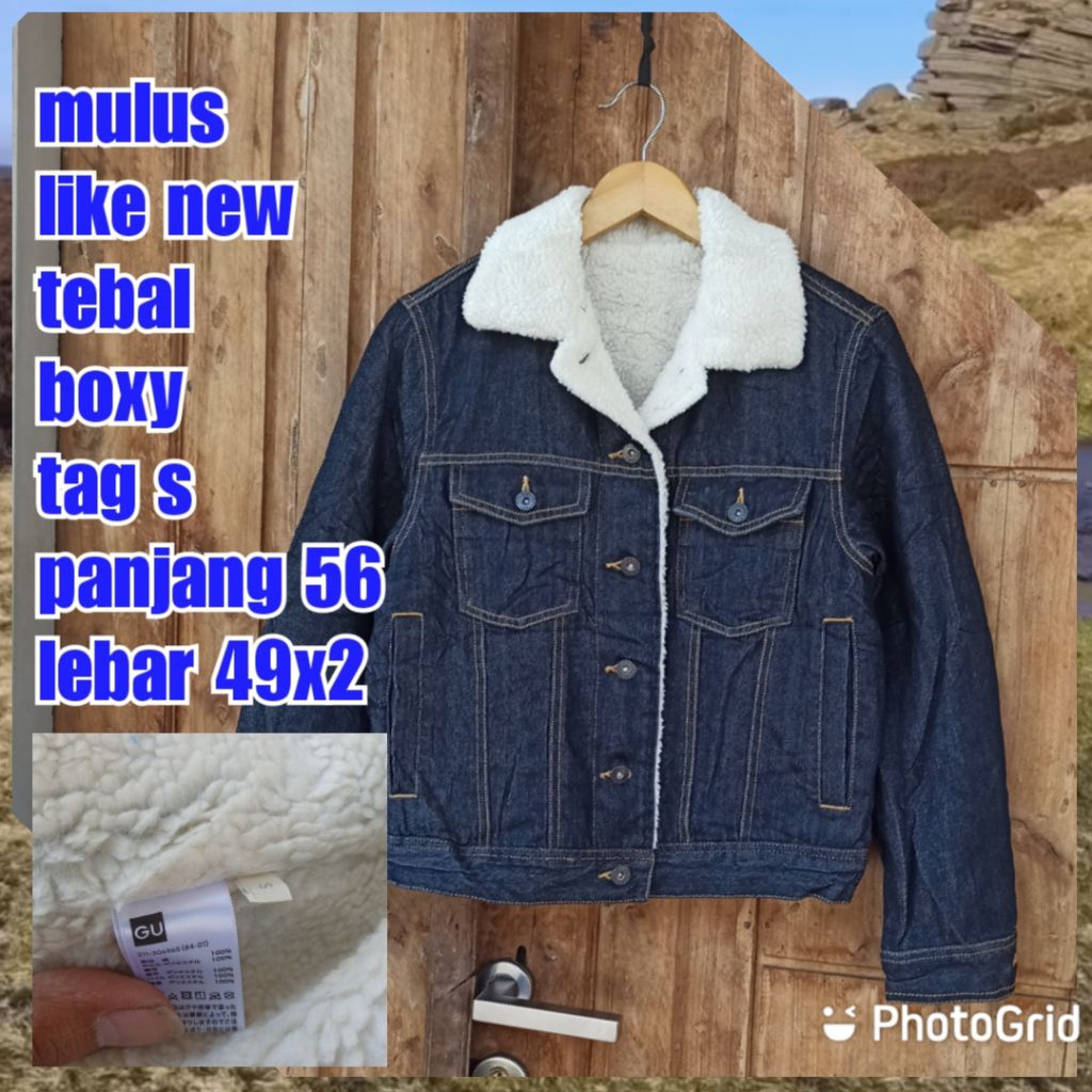 jaket work kerja casual trucker jeans sherpa boxy gu general uniqlo
