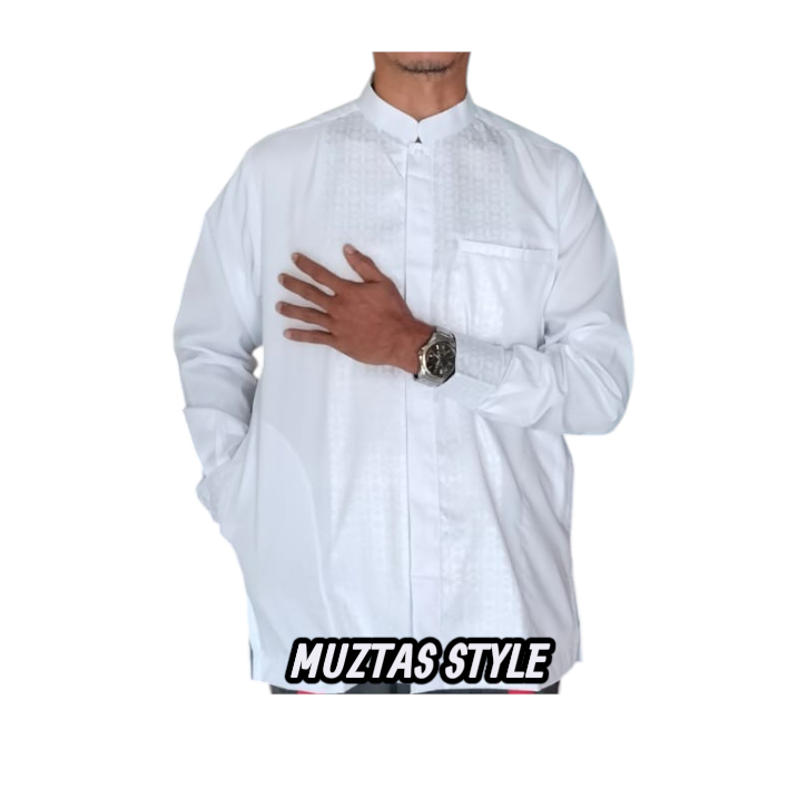 Baju Koko Muslim Hasgradini - India Putih Manset Atasan pria