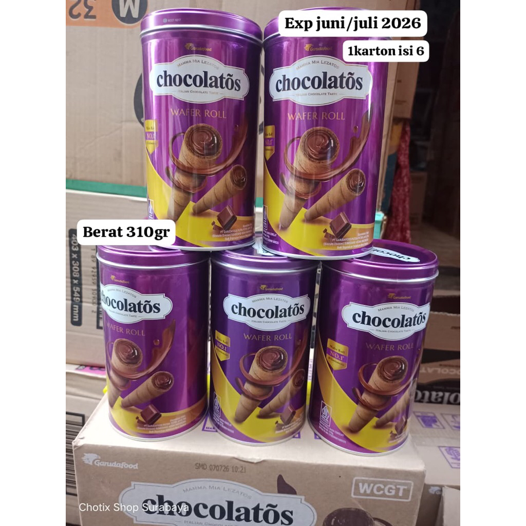 

CHOCOLATOS WAFER ROLL KEMASAN KALENG BERAT 310gr
