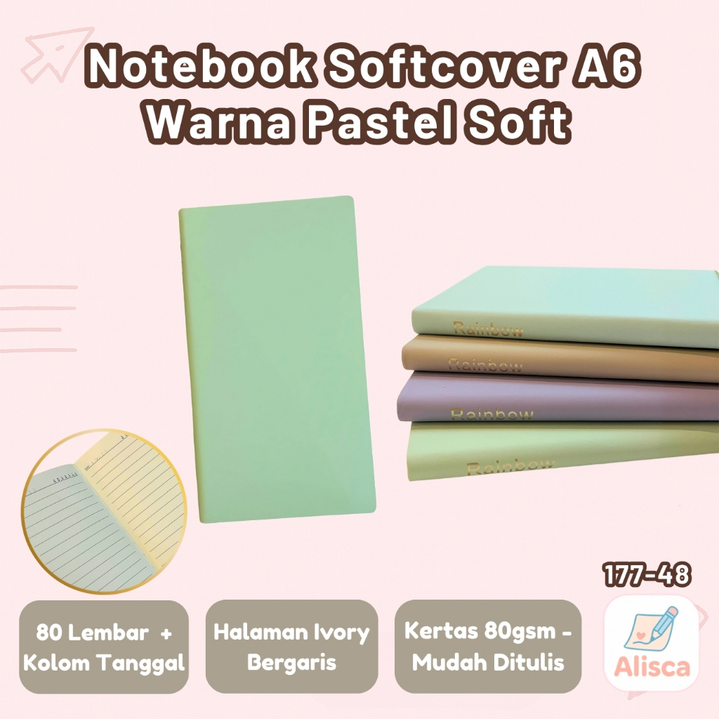 

Notebook Dicai A6 Softcover 177-48 – 80 Lembar | Catatan Harian Simple Elegan Warna Pastel - Alisca
