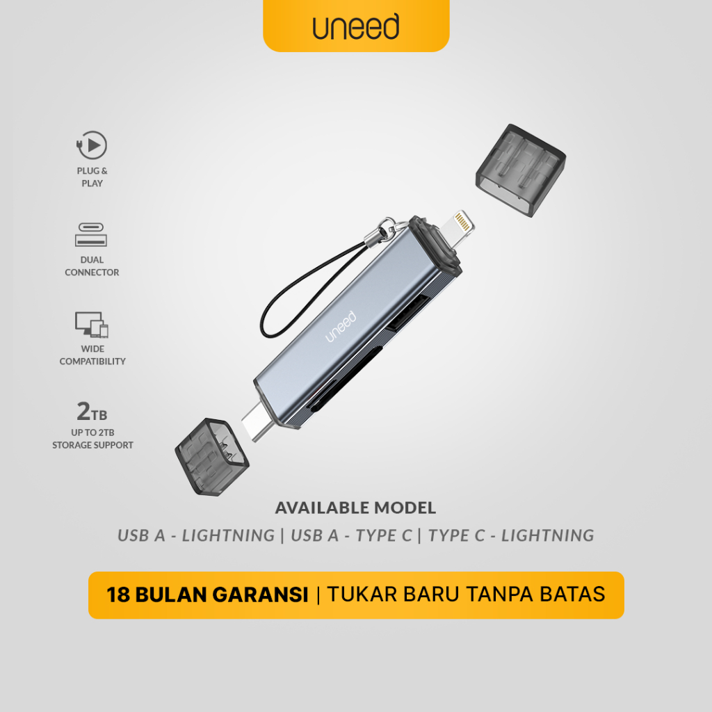 UNEED All in One Card Reader USB A, Type C & Lightning to Memory SD/TF Card/USB A