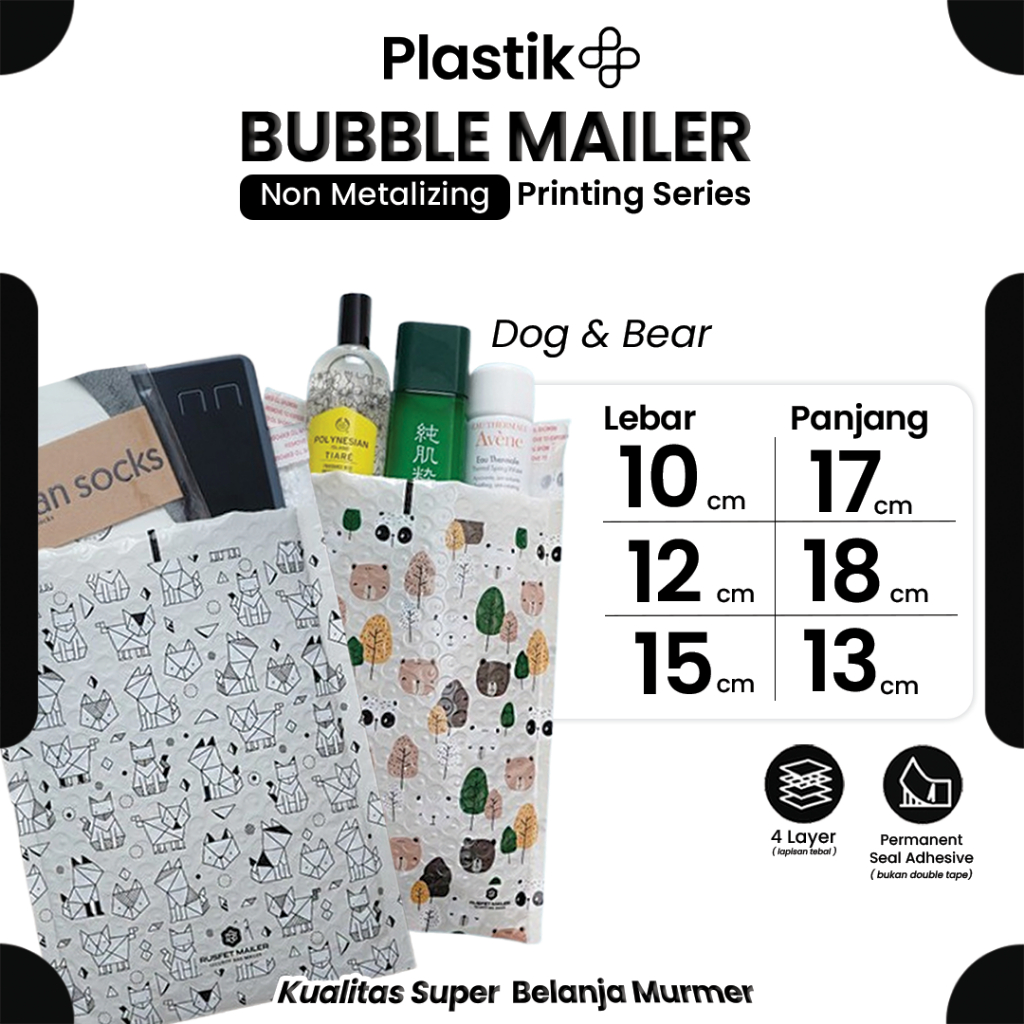Amplop Bubble Mailer Rusfet Motif Bear and Dog / Amplop Bubble Packing Murah Harga Satuan