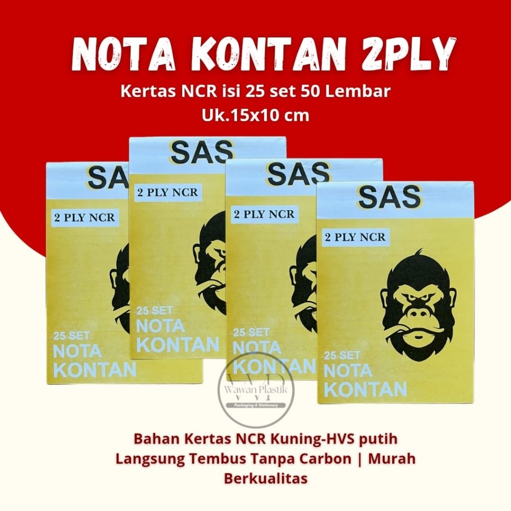 

(10 Buku) Nota Kontan 2 Ply NCR Tanpa Carbon Langsung Tembus Ukuran 15x10cm Kertas HVS Putih - NCR Kuning Merek SAS