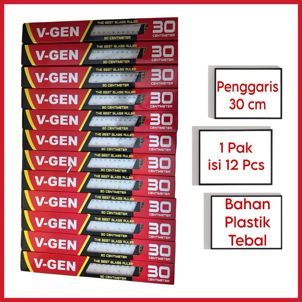 

PENGGARIS GARISAN RULER PLASTIK 30 CM V-GEN GROSIR ( 12 PCS )