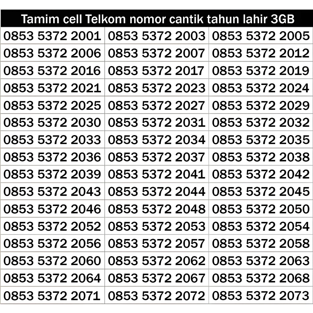 Kartu perdana telkomsel nomor cantik tahun kuota 3GB