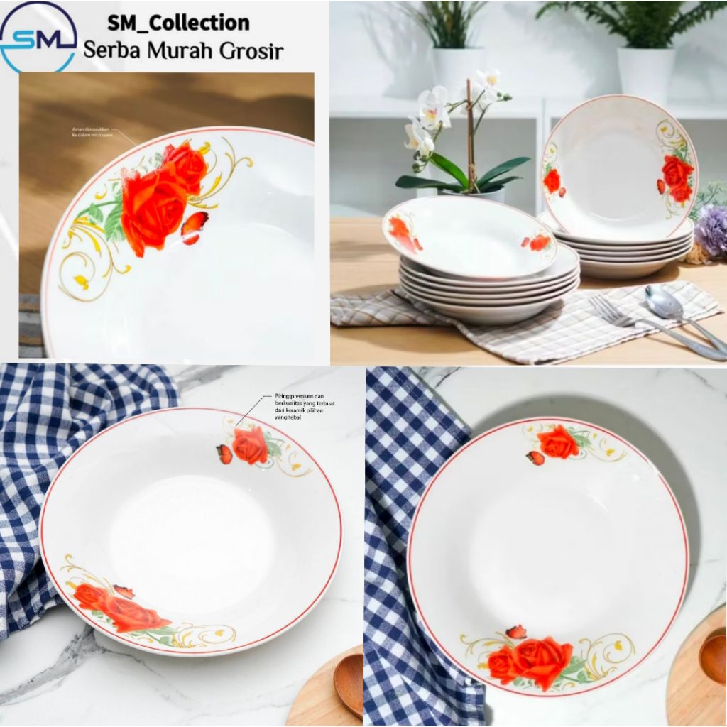 piring makan keramik/piring kaca bening/piring ceramic estetik/dinner plate/piring dinasty 9 bunga k
