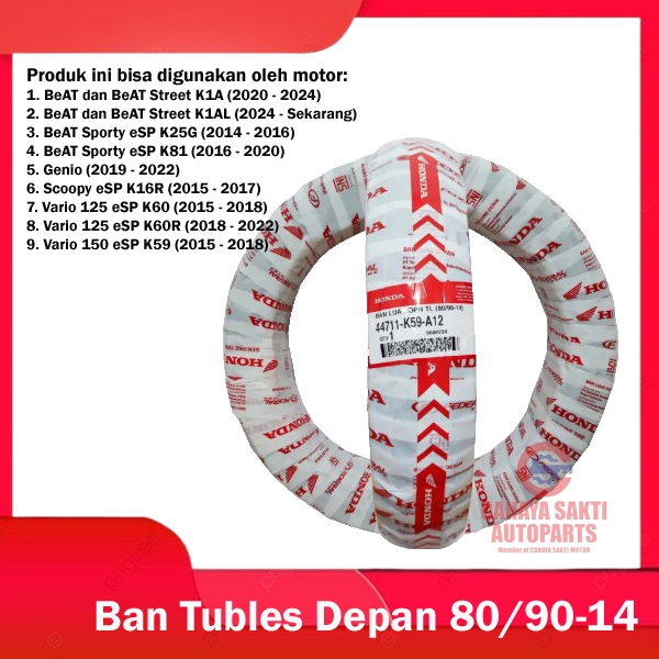 Ban Tubles Depan 80/90-14 Honda  Tire Fr (80/90-14 Ft235) 44711K59A12