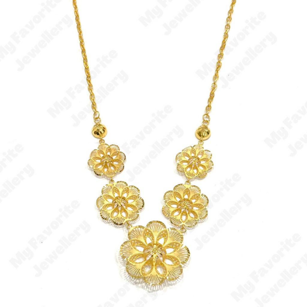 Kalung Mewah Lima Kembang Bunga Emas Asli Kadar 700