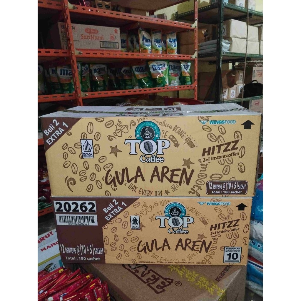 

Top coffee gula aren hitzz 1 dus isi 12 renteng 180pcs minuman bubuk instan kopi gula aren