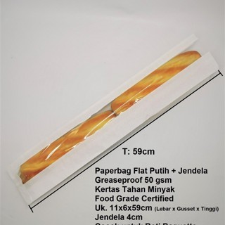 

100 PCS PaperBag Kantong Kertas Putih 11x6x59 +jendela putih xs ivory. Roti Perancis Baguette