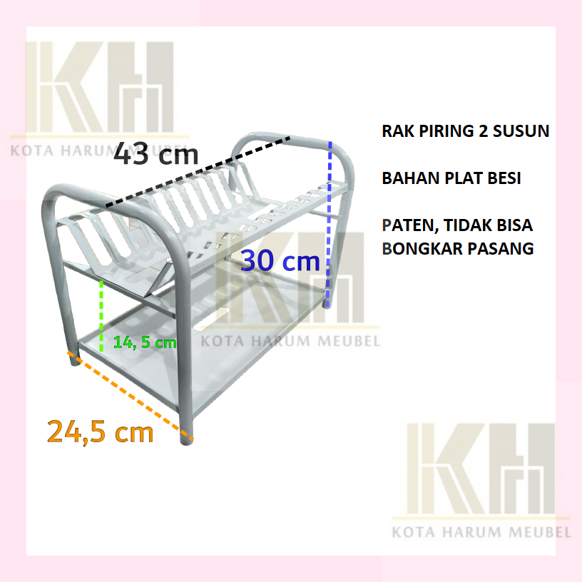 rak piring gelas mangkok 2 susun besi pendek putih anti karat anti rayap anti jamur kecil murah anak