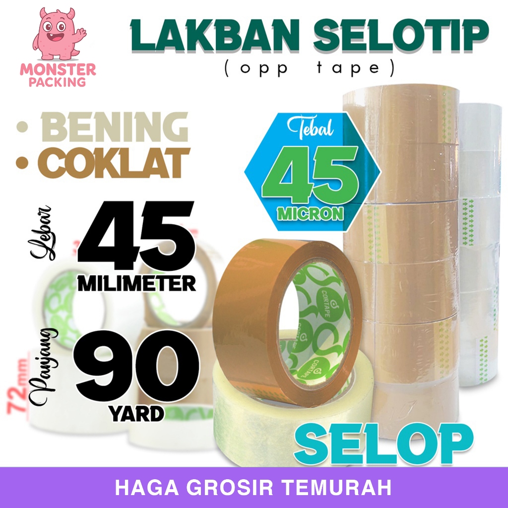 

Lakban Isolasi Selotip 45mm x 90yard Plakban OPP Tape CORTAPE TERMURAH Varian / SELOP