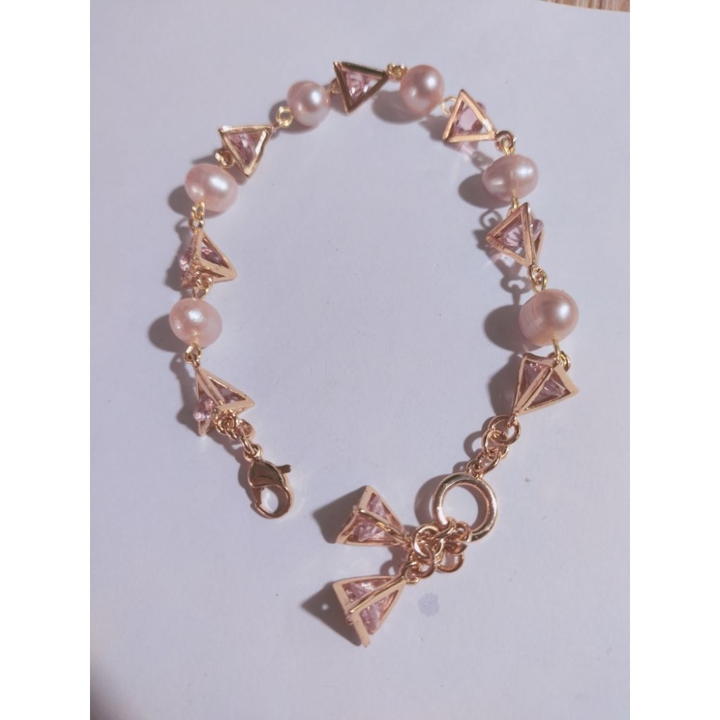 Gelang Permata Pink Mutiara Asli Mutiara Air Tawar