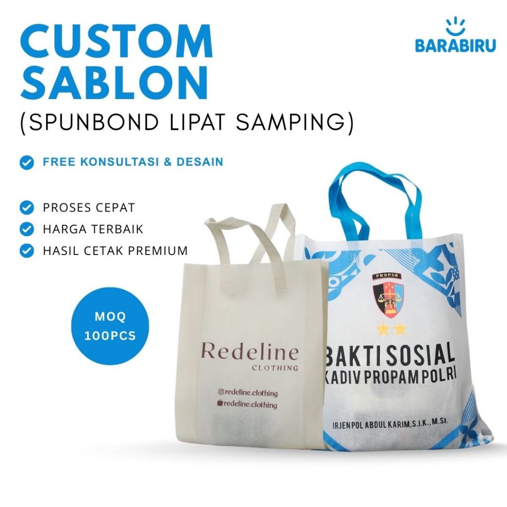 

[ Custom ] Sablon Nama Logo Tas Belanja Handle Spunbond Goodie Tote Bag 75 Gsm Custom Tas Nikahan Hajatan