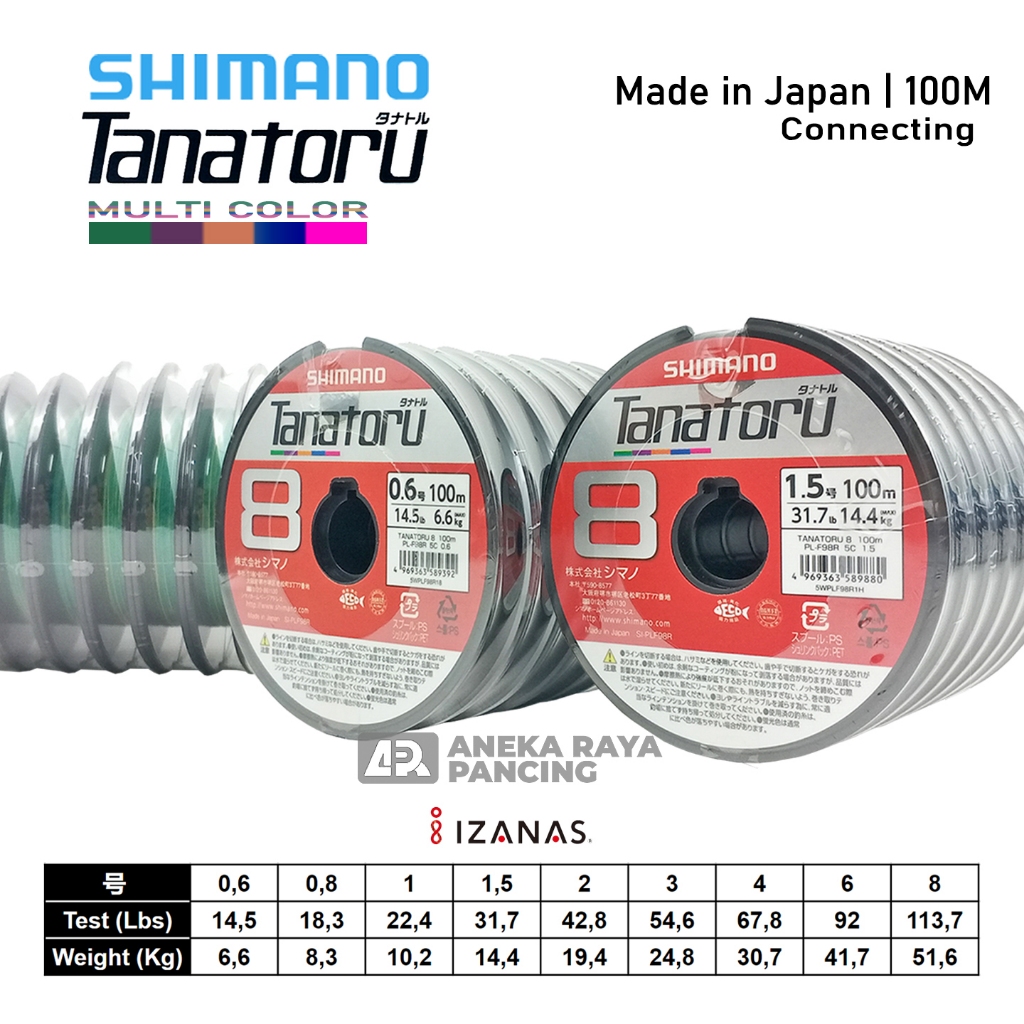 Senar PE SHIMANO TANATORU 8 100M | Made in Japan | Multicolor
