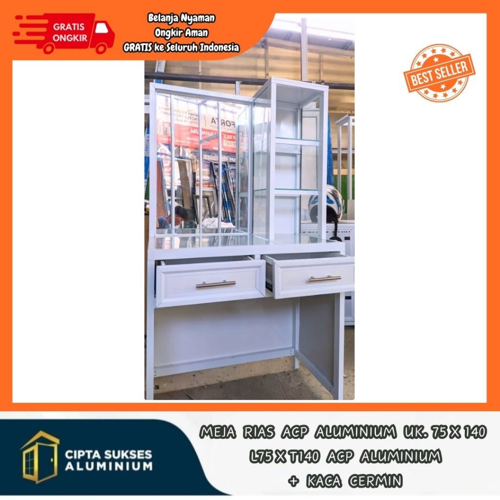 meja rias ukuran 75x140 aluminium acp terbaru csa bergaransi meja rias acp aluminium minimalis moder