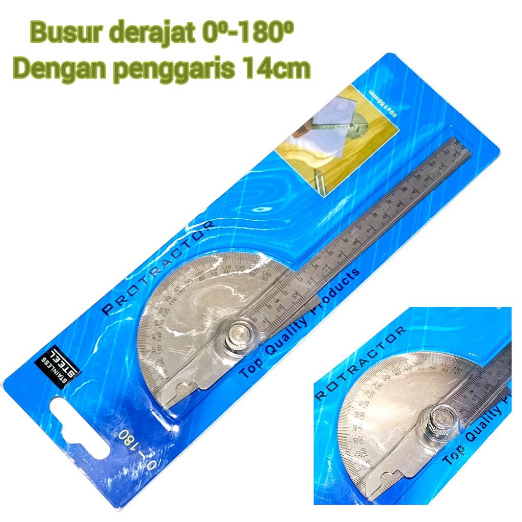 

KS00151 protaktor 14 CM busur derajat 0⁰ - 180⁰ stainless steel dengan penggaris alat ukur sudut