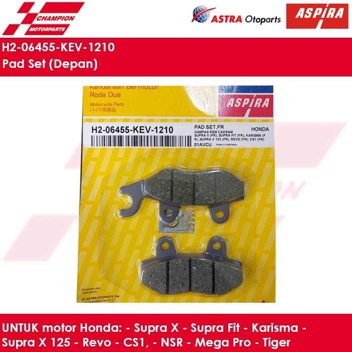 KAMPAS REM CAKRAM / BRAKE PAD SET DEPAN 06455 KEV ASPIRA UNTUK MOTOR KARISMA REVO MEGAPRO MEGA PRO S