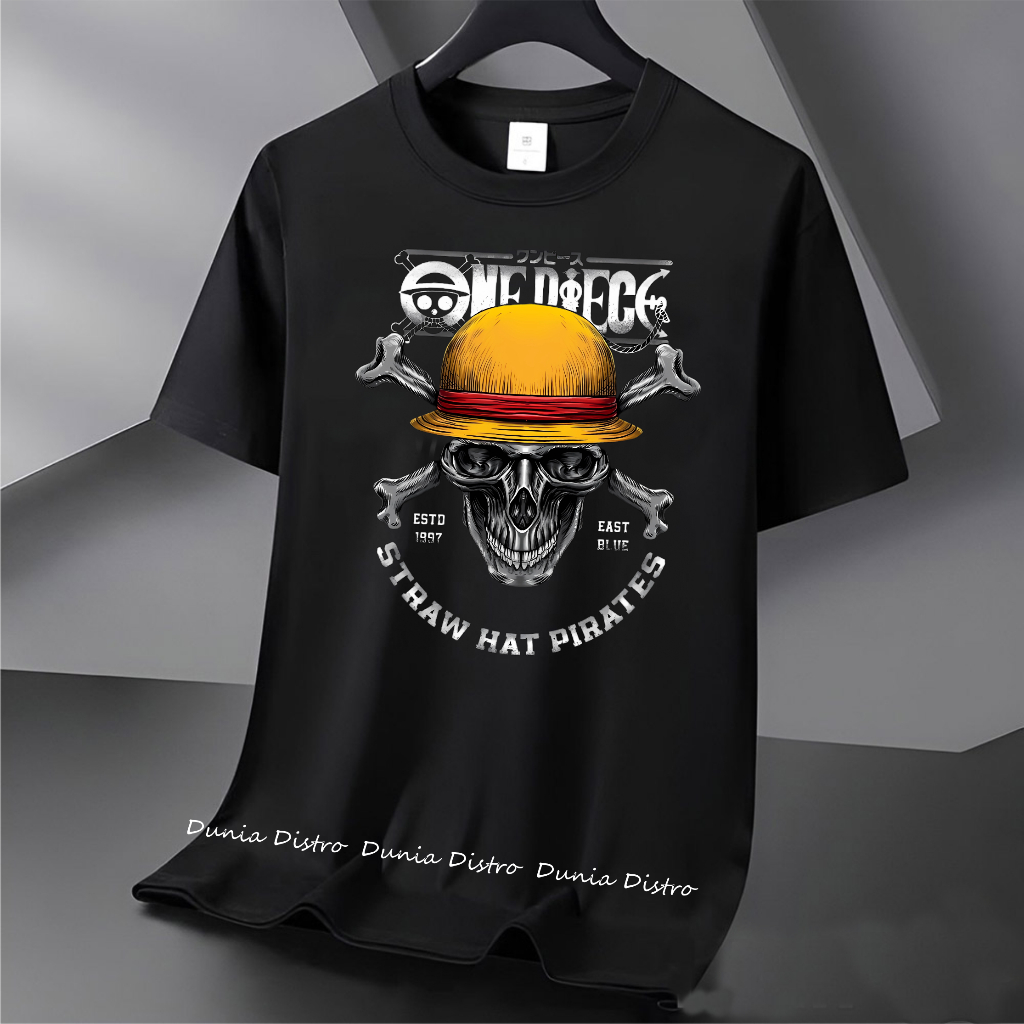 Kaos Distro Pria, T-shirt Pria. Baju Pria Termurah, Terbaru Gambar ONE PIECE,  Luffy, Tengkorak dan 